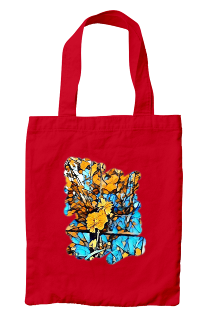 Сумка з принтом "Жовті квіти на синьому фоні". Арт, жовтий та синій, жовті квіти, жовто-синій, квіти, малюнок, природа, синій та жовтий, синьо-жовтий. 2070702