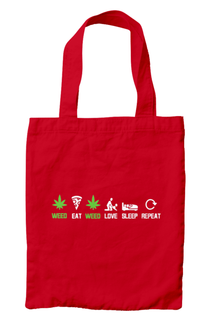 Сумка з принтом "Їсти , любити, спати, повторити". Їсти, коноплі, любов, піца, повторити, секс, сон, спати, трава. 2070702