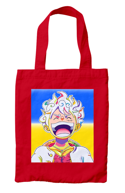 Bag with prints Monkey D Luffy laughing on a yellow blue background. Flag of ukraine, luffy, monkey d luffy, one piece, symbol of ukraine, ukraine. 2070702