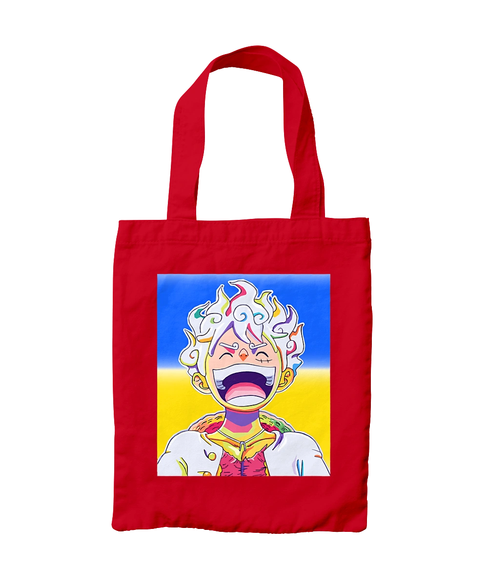 Монки д Луффи смеется на желтом синем фоне.