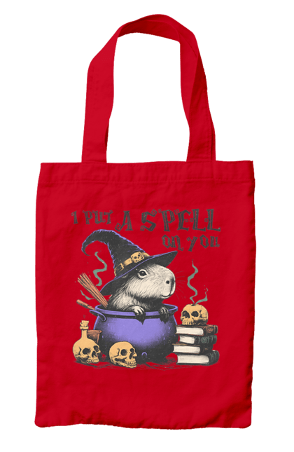 Bag with prints Capybara Halloween. Animal, capybara, ghost, halloween, holiday, moon, pumpkin, rodent, witch. 2070702