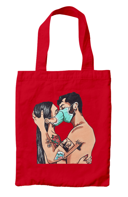 Bag with prints Coronavirus Love. Coronavirus, kiss, love, mask, quarantine. 2070702