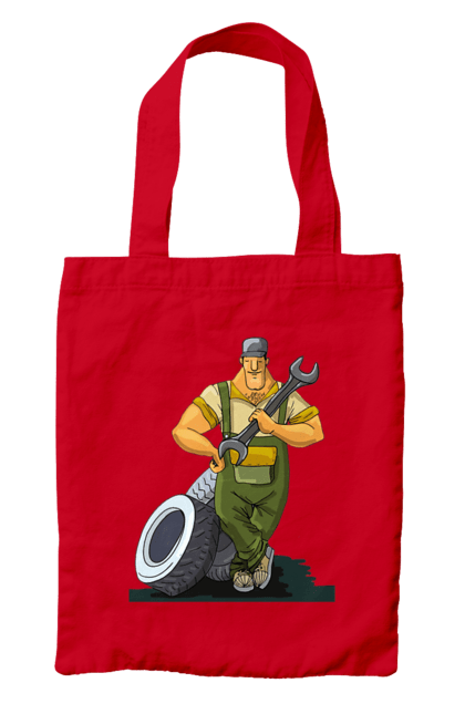 Bag with prints Car Mechanic. Profession, wheels, wrench. 2070702