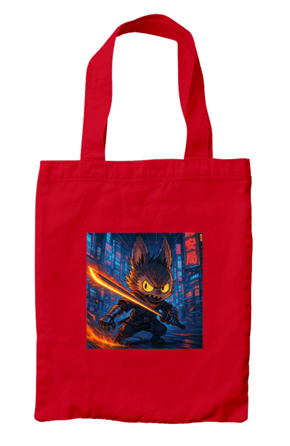 Сумка з принтом "Лабубу". Аніместиль, дія, катана, кіберніндзя, кіберпанк, лабубу, меч, неонове місто, очі` що світяться. 2070702