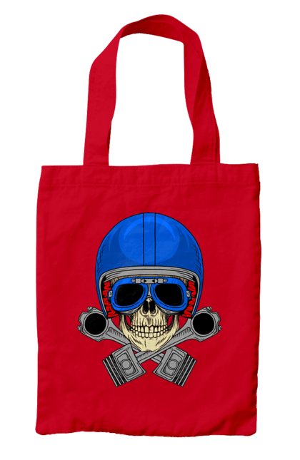 Сумка з принтом "череп мотолюбитель". Байкер, окуляри, череп, шолом. 2070702