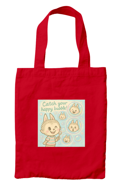 Сумка з принтом "Лабубу". Бульбашки, грайливо, каваї, казково, лабубу, милаілюстрація, ніжнікольори, пастельнамистецтво, щасливі бульбашки. 2070702