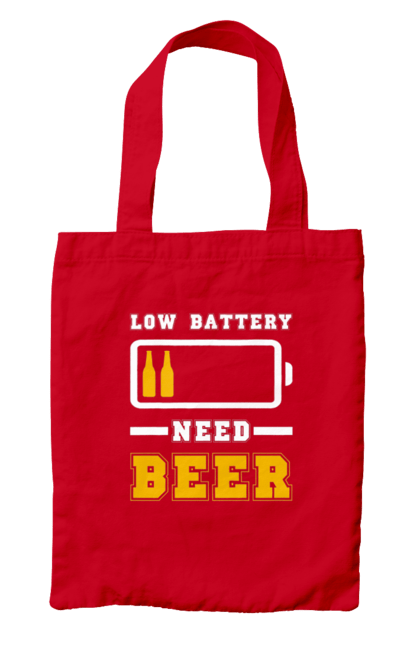 Сумка з принтом "Low battery need beer". Алкоголь, брутальні, літні, пиво, прикольні принти, чоловічі. 2070702