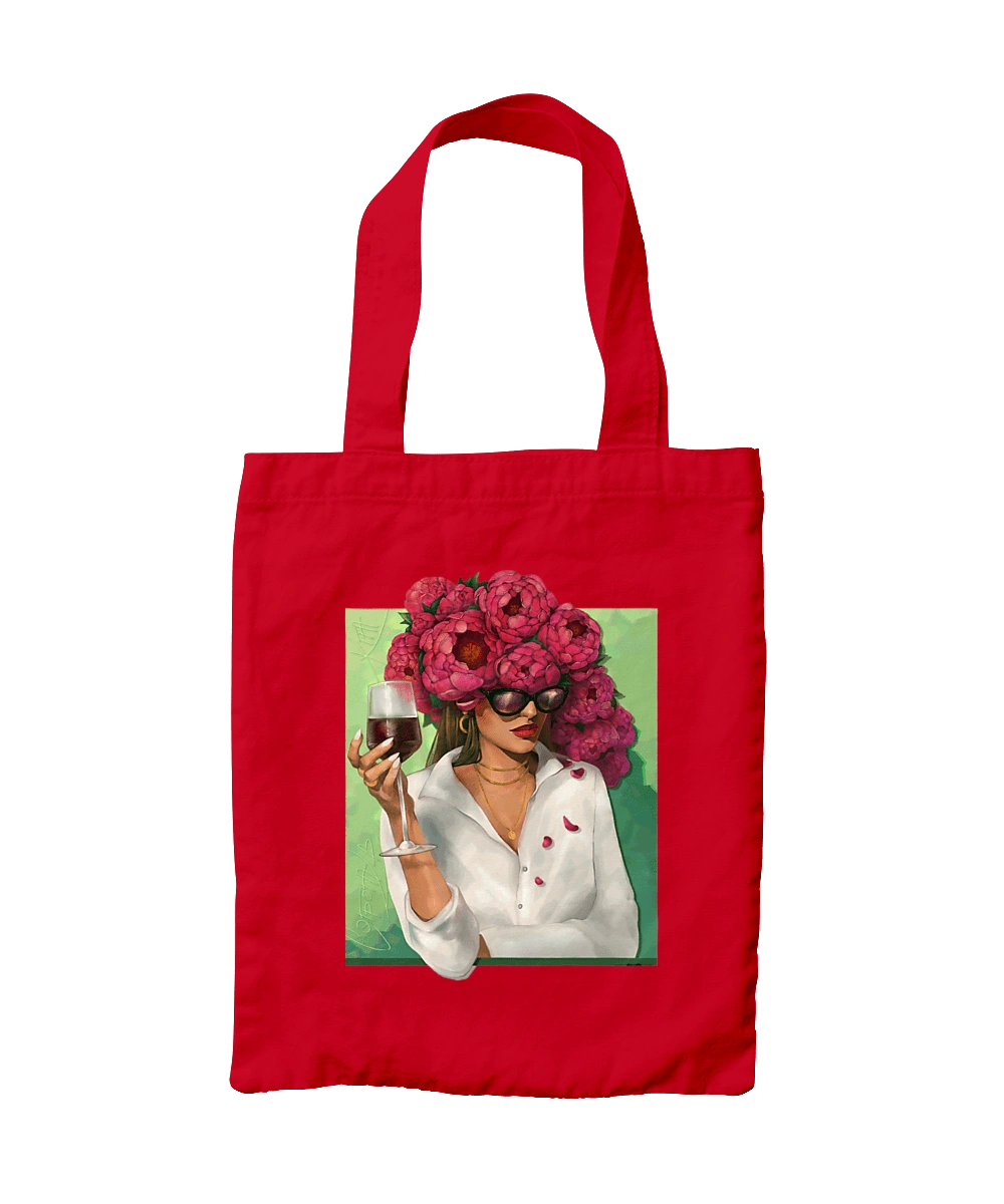 Girl with peonies and a glass