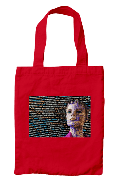 Сумка з принтом "Штучний Розум". Айті, айтішник, гик, жінка, знання, інженер, інтелект, кібер, кібернетика, кіборг, код, комп, комп`ютерник, кристал, машинне навчання, мікросхема, мозок, портрет, програміст, професіонал, професія, розробник, розум, світиться, світло, хакер, чіп, штучний інтелект, штучний розум. 2070702