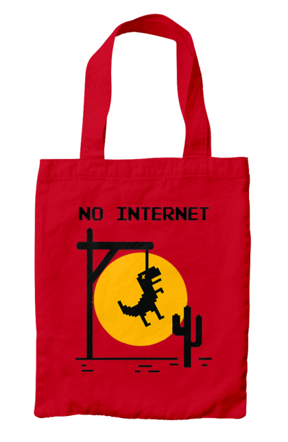 Сумка з принтом "No Internet". Айті, без інтернету, гумор, динозавр повісився, мем, немає інтернету, прикол, смішна. 2070702