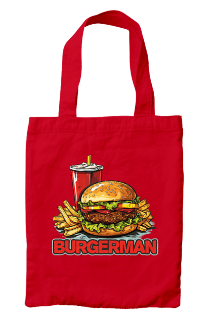 Сумка з принтом "Burgerman". Бургер, для чоловіків, їжа, літні, макдональдс, прикольні, трендові, фаст фуд, чоловічі. 2070702