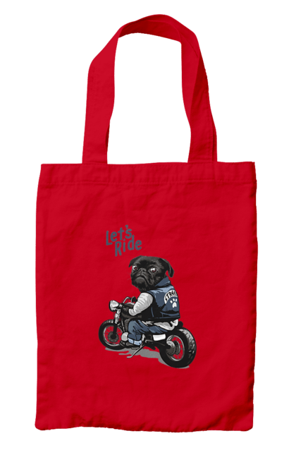 Сумка з принтом "Мопс на мотоциклі". Байкер, мопс, мотоцикл, собака, тварини. 2070702