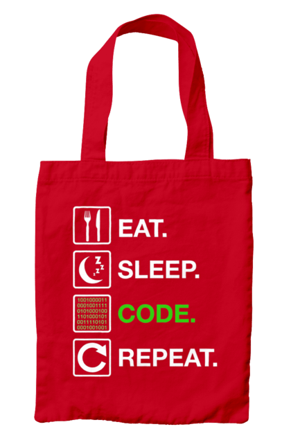 Сумка с принтом Ешь Cпи Кодь Повторяй. Айти, айтишник, для айтишника, для программиста, ешь cпи, кодь повторяй, подарок айтишнику, подарок программисту, программист, разработчик. 2070702