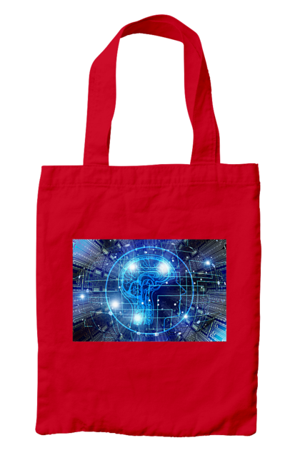 Сумка з принтом "Штучний інтелект". Айті, айтішник, гік, знання, інженер, інтелект, кібер, кібернетика, кіборг, код, комп, комп`ютерник, кристал, машинне навчання, мікросхема, мозок, портрет, програміст, професіонал, професія, розробник, розум, хакер, чіп, штучний інтелект, штучний розум. 2070702