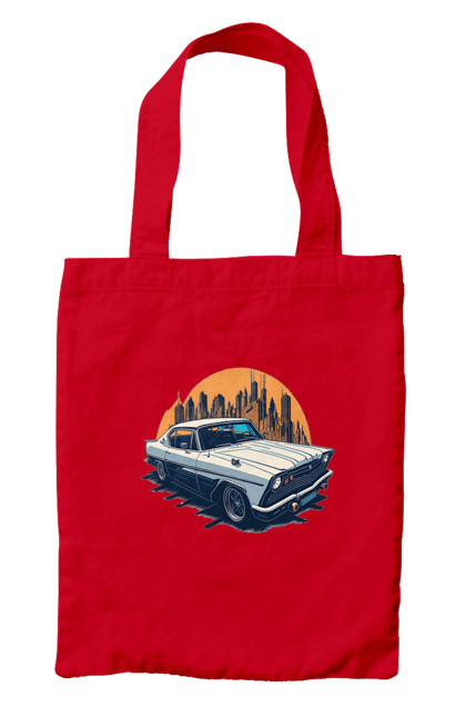 Сумка с принтом Изображение старинного автомобиля. Винтажное изображение, город, машина. 2070702