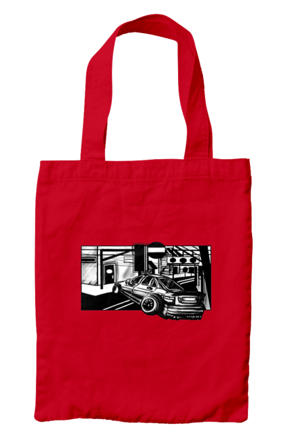 Сумка з принтом "Небезпечний Автомобіль на дорогах вулиць". Автомобіль, гонки, машина, небезпечний, чорно білий, швидкий. 2070702