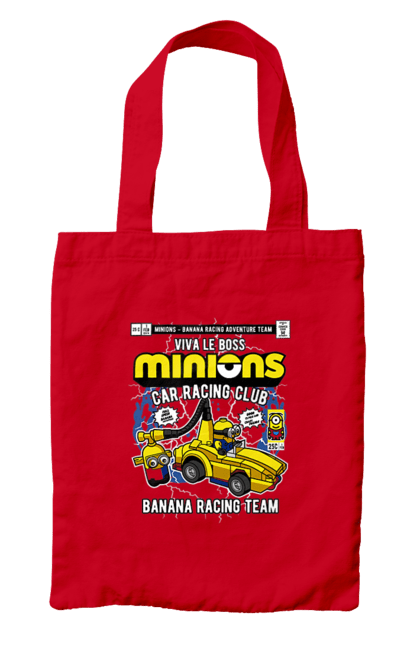 Сумка з принтом "Minions Banana Racing Car". Банан, гоночний автомобіль, міньйон, міньйони. Funkotee