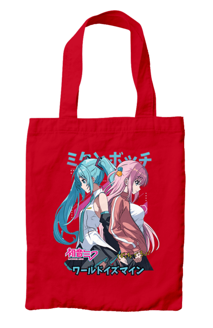 Bag with prints Hatsune Miku and Hitori Gotou. Anime, bocchi the rock, hatsune miku, hitori goto, hitori gotou, lonely rocker, miku, rocker, vocaloid. 2070702