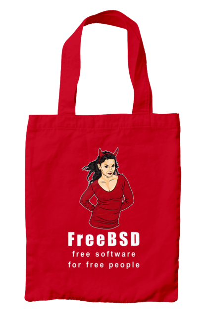 Сумка с принтом Freebsd Для Свободных. Bsd, freebsd, unix, администратор, айти, айтишник, белый, бесплатная, бесплатно, бестия, демон, демонесса, доступность, красный, независимость, операционная система, ос, программист, программное обеспечение, свобода, свободная, сисадмин, система, системный администратор, софт, текст. 2070702