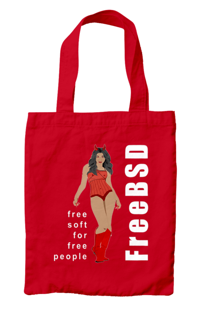 Сумка з принтом "Freebsd Для Вільних". Bsd, freebsd, unix, адміністратор, айті, айтішник, безкоштовна, безкоштовно, бестія, білий, вільна, демон, демонесса, дівчина, для дорослих, доступність, еротика, еротична, жінка, незалежність, операційна система, ос, програміст, програмне забезпечення, свобода, сисадмін, система, системний адміністратор, софт, текст, червоний. 2070702