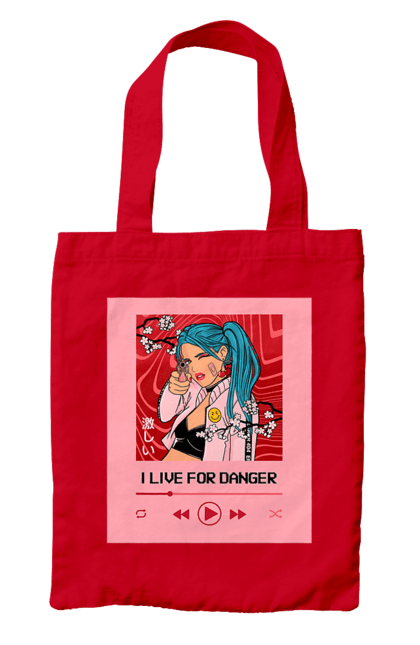 Сумка з принтом "I Live For Danger". Аніме, музика, пістолет, програвач. 2070702