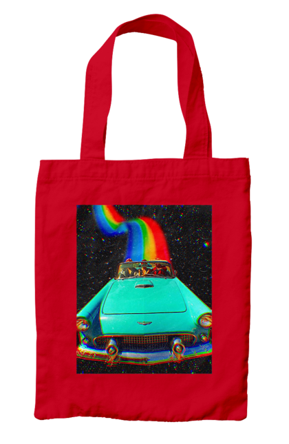Сумка з принтом "Картина, машина у космосі". Веселка, картина, космос, машина, подорожі, поїздка, прикол, ретро. 2070702