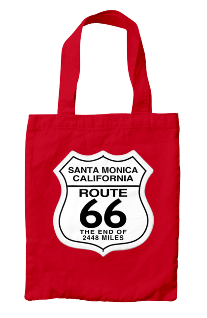 Bag with prints Route 66. Bike, biker, biker club, bikers club, brother, brutal, dude, hot asphalt, hot horse, hot rod, motorcycle, motorcyclist, real man, road 50, road 66, road 80, roads of america, roads of ukraine, roads we choose, speed, take, thirst for speed. 2070702