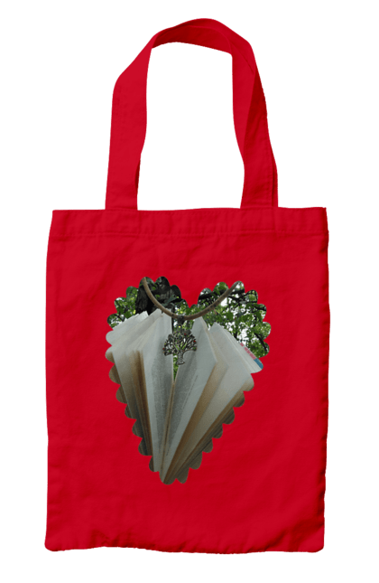 Сумка з принтом "Книжкова валентинка". Дерево, книги, книжки, любов, прикраса, природа, серце, форма серця, читання. 2070702