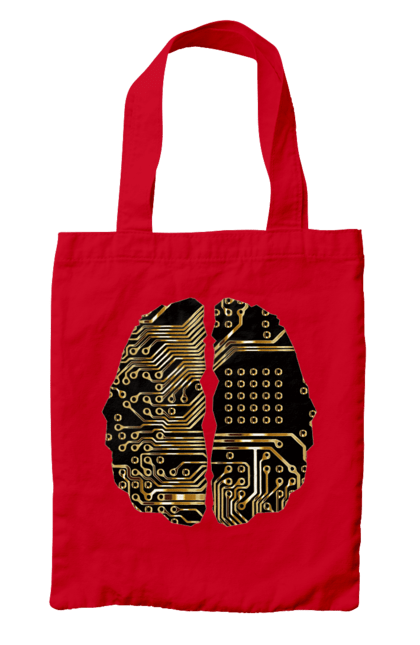Сумка з принтом "Мозок Айті". Айті, айтішник, гик, знання, золотий, золото, інженер, кібер, кібернетика, кіборг, код, комп, кристал, мікросхема, мозок, програміст, професіонал, професія, розробник, розум, чіп. 2070702