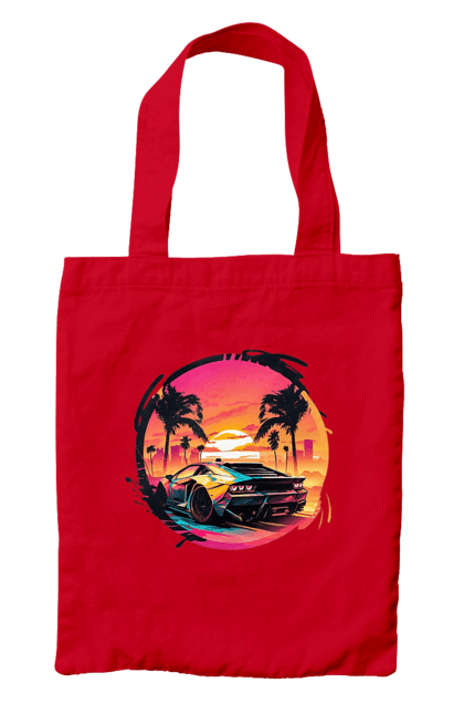 Сумка з принтом "Ламборджині Ретровейв". Авто, автомобиль, ламба, ламборджині, машина, машини, ретровейв. 2070702