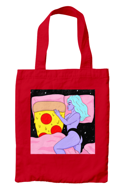 Сумка з принтом "Фіолетова Дівчина І Піца". Дівчина, ліжко, піца. 2070702