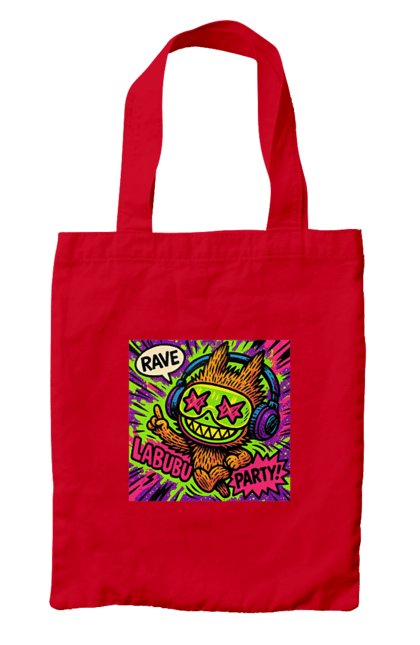 Сумка з принтом "Лабубу". Вечірка, вуличне мистецтво, графіті, зоряніочі, коміксстиль, лабубу, навушники, неон, попарт, рейв. 2070702