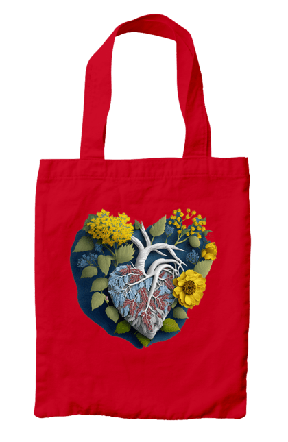 Bag with prints Heart flowers. Heart, i love ukraine, sunflower, symbols of ukraine, traditions of ukraine, ukraine, ukraine`s victory. 2070702