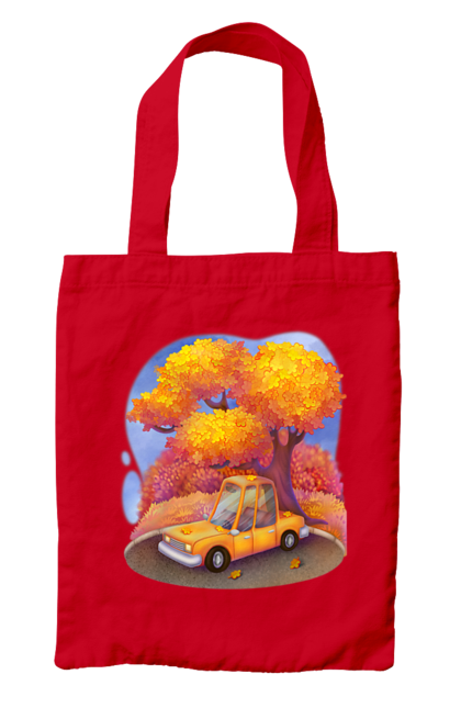 Сумка с принтом Осень Машина Дерево. Дерево, желтый милая иллюстрация, машина, оранжевый, осень. 2070702