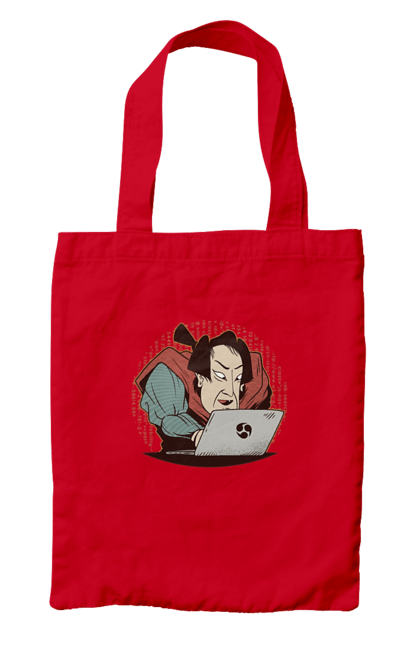 Сумка с принтом Ниндзя программист. Angular, c, css, html, it, javascript, jquery, php, programmer, python, react, svelt, vue, айти, айтишник, код, кодировать, кодить, прогер, программист, программисты, ты ж, ты же, ты же программист, тыж, тыж программист, юмор. 2070702