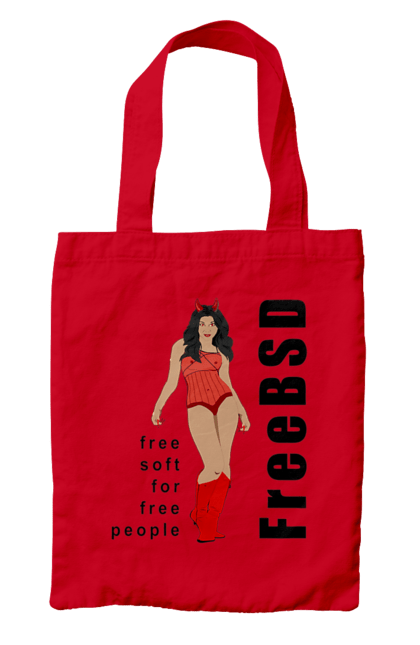 Сумка з принтом "Freebsd Для Вільних". Bsd, freebsd, unix, адміністратор, айті, айтішник, безкоштовна, безкоштовно, бестія, вільна, демон, демонесса, дівчина, для дорослих, доступність, еротика, еротична, жінка, незалежність, операційна система, ос, програміст, програмне забезпечення, свобода, сисадмін, система, системний адміністратор, софт, текст, червоний, чорний. 2070702