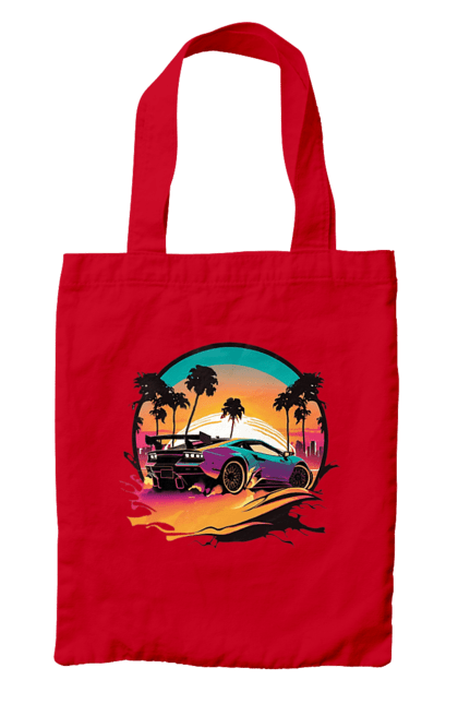Bag with prints Lamborghini Synthwave. Car, laamba, lamborghini, synthwave. 2070702