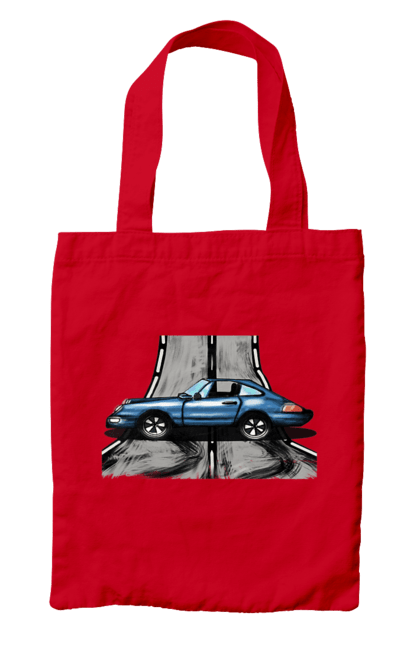 Сумка с принтом Спортивный Автомобиль На Дороге. Автомобиль, быстрый, гонки, синий, скоростной, спортиный. 2070702