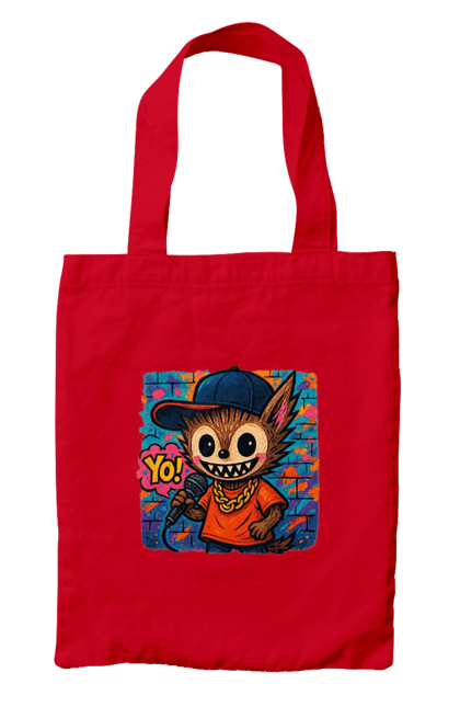 Сумка з принтом "Лабубу". Бейсболка, вуличне мистецтво, графіті, золотийланцюг, лабубу, мікрофон, міський стиль, репатмосфера, хіпхоп, яскраво. 2070702