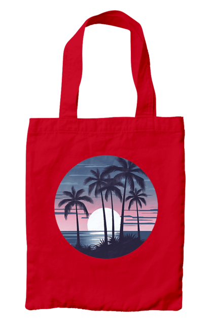 Сумка з принтом "Пальмовий пляж  На заході сонця". Море, пальма, пальми, пальмовий пляж, пляж. CustomPrint.market