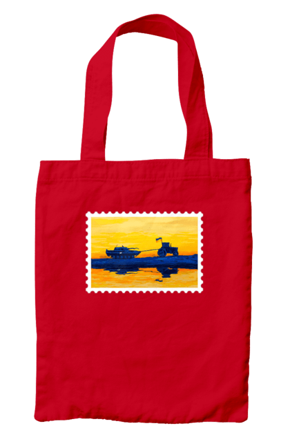 Bag with prints New brand, tractor pulling tank. Brand, good evening, no war, tractor troops, ukraine stamp, ukrposhta, ukrposhta stamp. 2070702