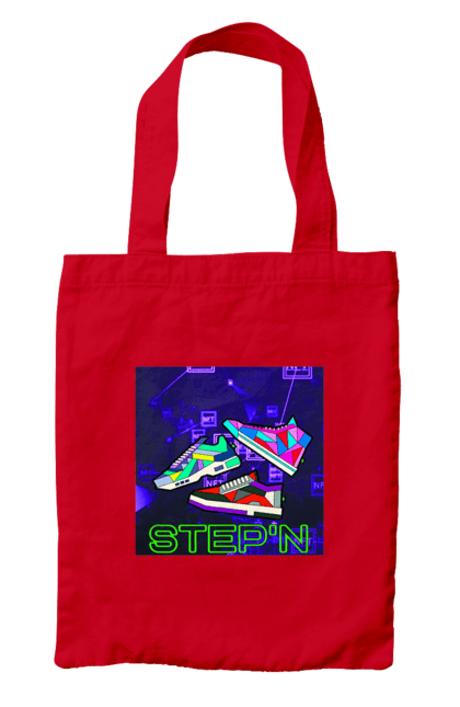 Сумка с принтом Step'n. Виртуальные кроссовки, крипта, криптовалюты, нфт, нфт кроссовки, солана, степн. 2070702
