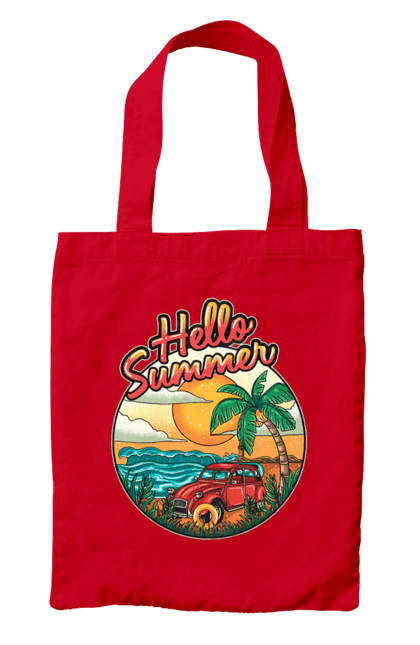 Сумка з принтом "Привіт Літо, Машина Біля Моря". Літо, машина, острів, пальма, пляж. 2070702