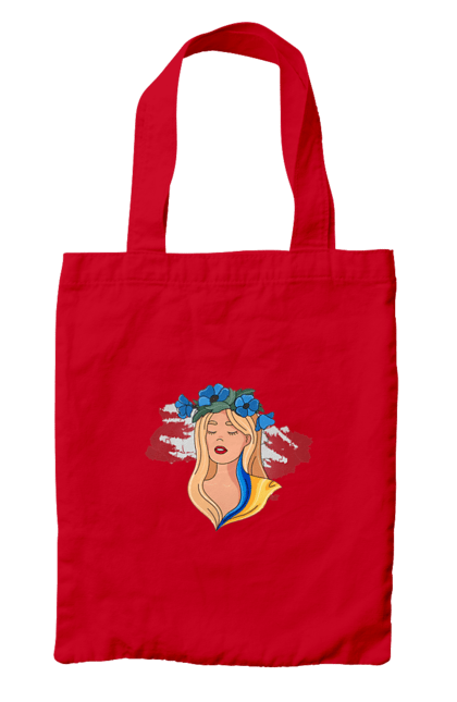 Сумка з принтом "Дівчина на карті України". Дівчина, дівчина на карті, жовтий, карта україни, квіти, прапор, синій, україна, червоний. 2070702