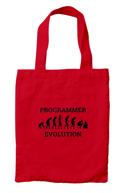 Сумка с принтом Эволюция программиста. Angular, c, css, html, it, javascript, jquery, php, programmer, python, react, svelt, vue, айти, айтишник, код, кодировать, кодить, прогер, программист, программисты, ты ж, ты же, ты же программист, тыж, тыж программист, юмор. 2070702