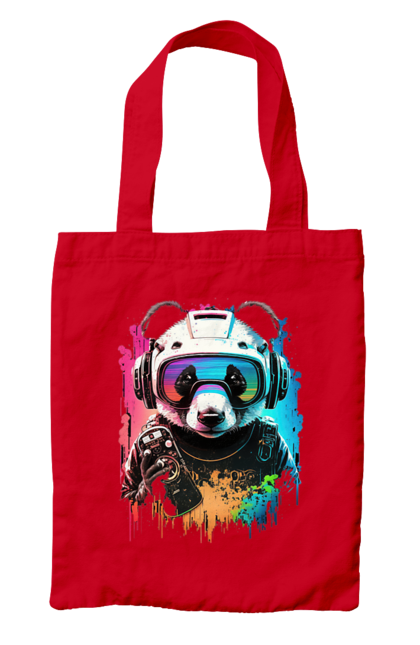Bag with prints Panda in VR Helmet. Character, geek, helmet, panda, virtual reality. 2070702
