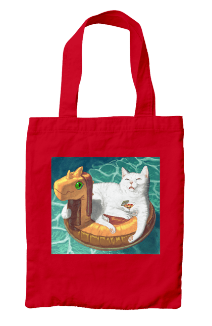 Сумка з принтом "Білий кіт у плавальному колі, на відпочинку". Басейн, відпочинок, кіт, коктейль, море, плавальний круг. 2070702