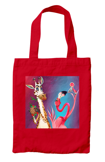 Сумка з принтом "Жираф І Фламінго На Вечірці". Жираф, їжа, коктейль, фламінго. 2070702