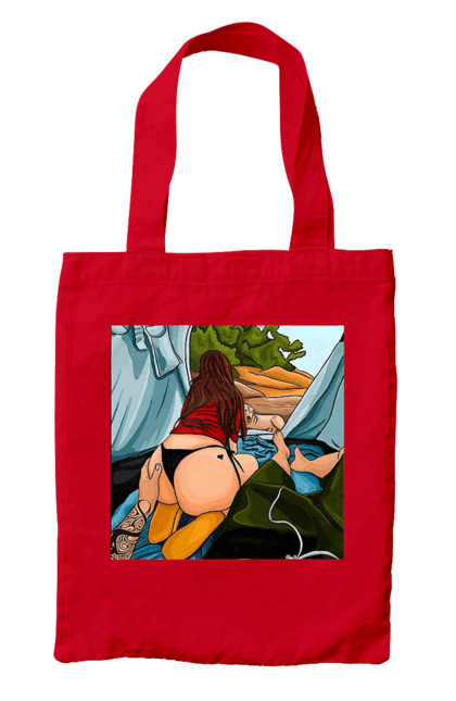 Сумка с принтом Отдых С Любимой В Палатке. Жопа, отдых, палатка, собака. 2070702