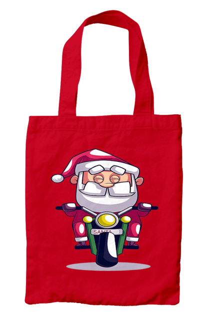 Сумка з принтом "Щасливий Санта на мотоциклі". 2022, дід мороз, зима, мотоцикл, новий рік, різдво, санта, сніг. 2070702